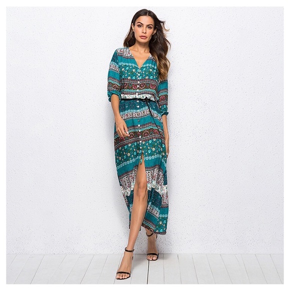 Boho beach v Neck maxi dress - Picture 2 of 8